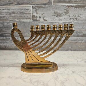 Textured Brass Harp Design Menorah